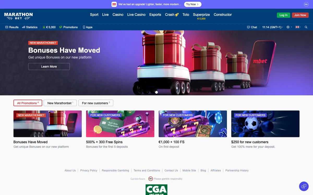 Marathonbet Casino — «Акции», снято из страны Мексика