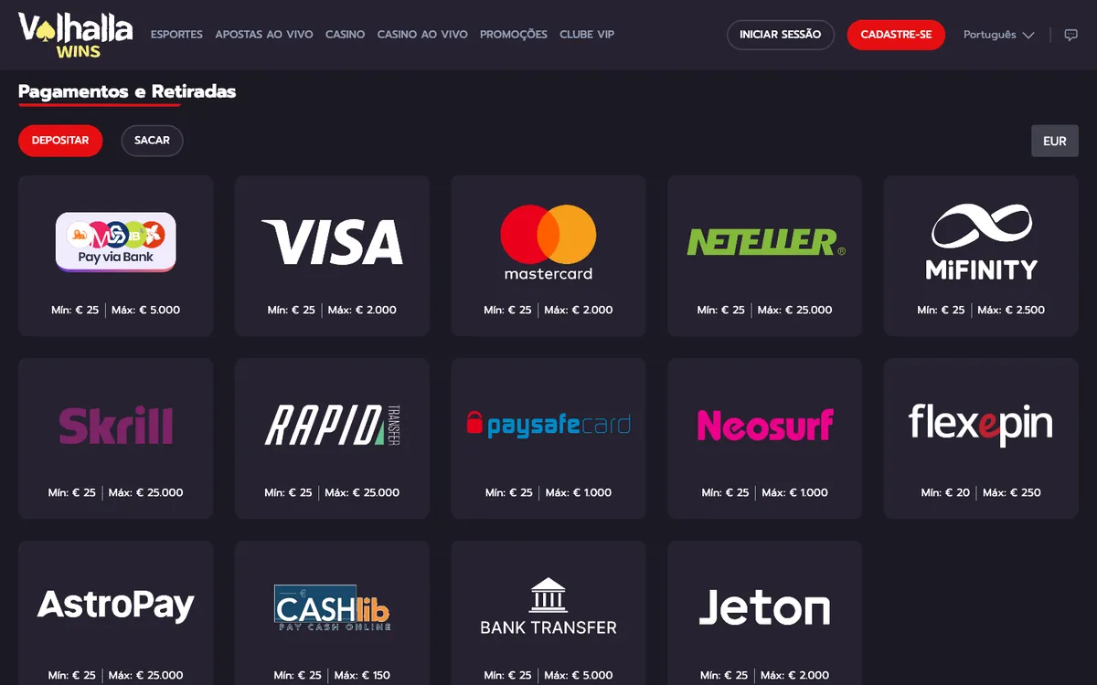 Valhalla Wins Casino — «Платежи», снято из страны Португалия