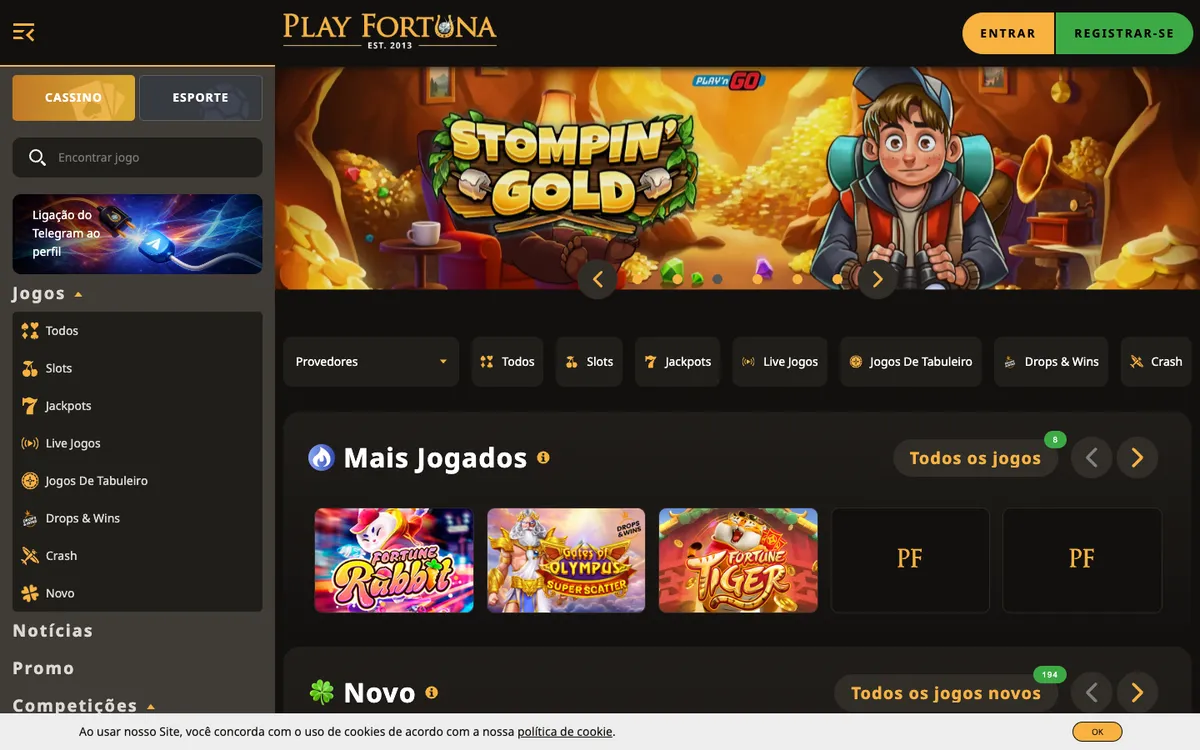 PlayFortuna Casino — Home page, captured from Brazil