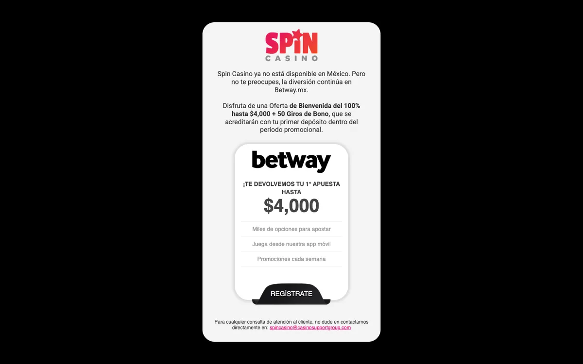 Spin Casino — Home page, captured from Mexico