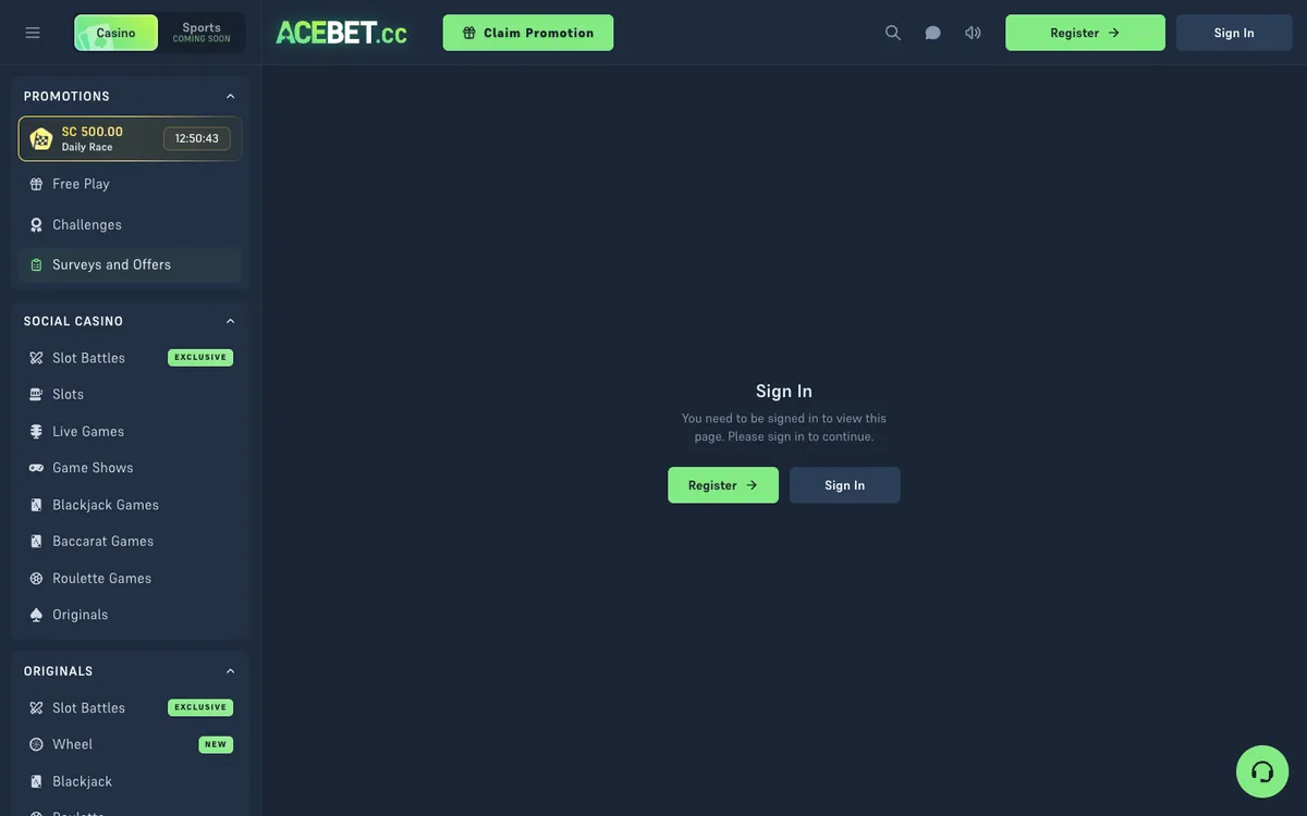 Acebet Casino — Promotions, captured from United States