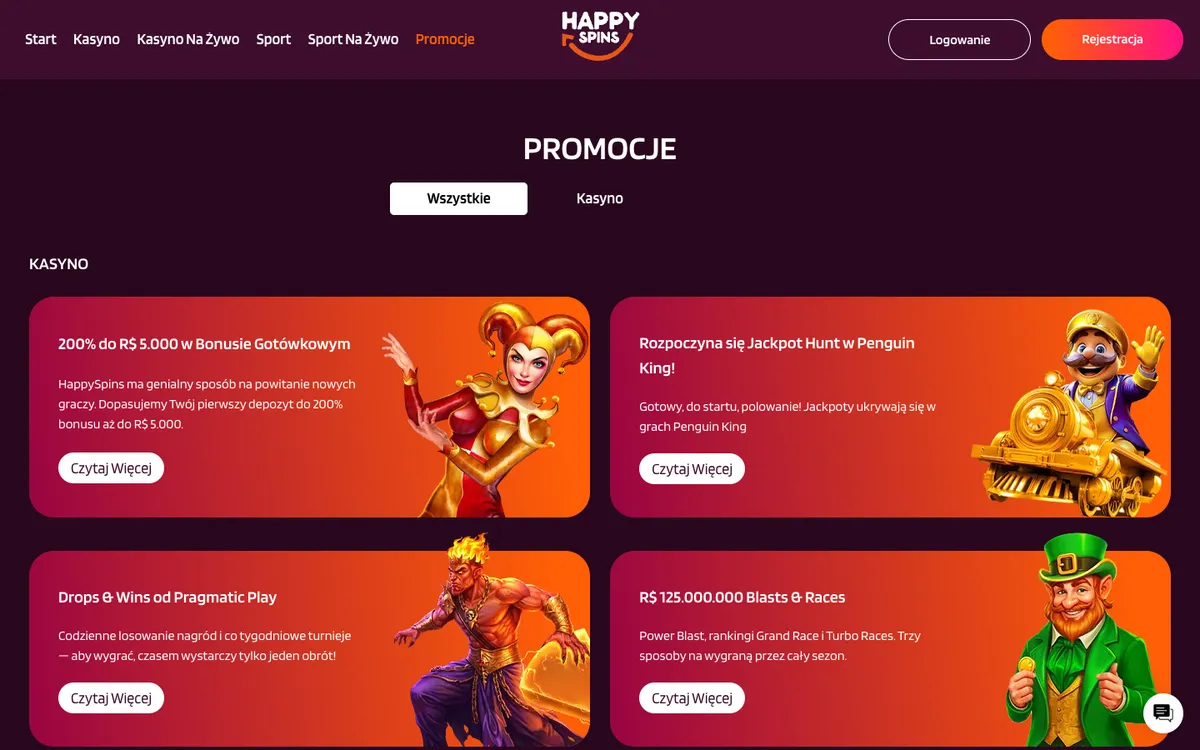HappySpins Casino — Promotions, captured from Poland