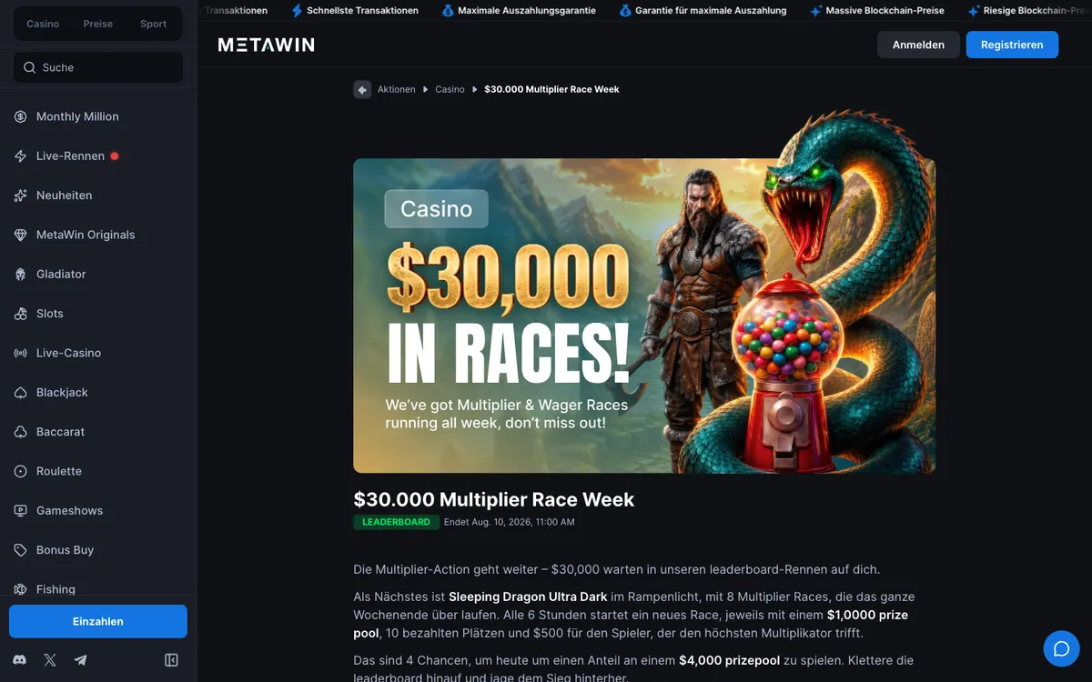 MetaWin Casino — Promotions, captured from Austria