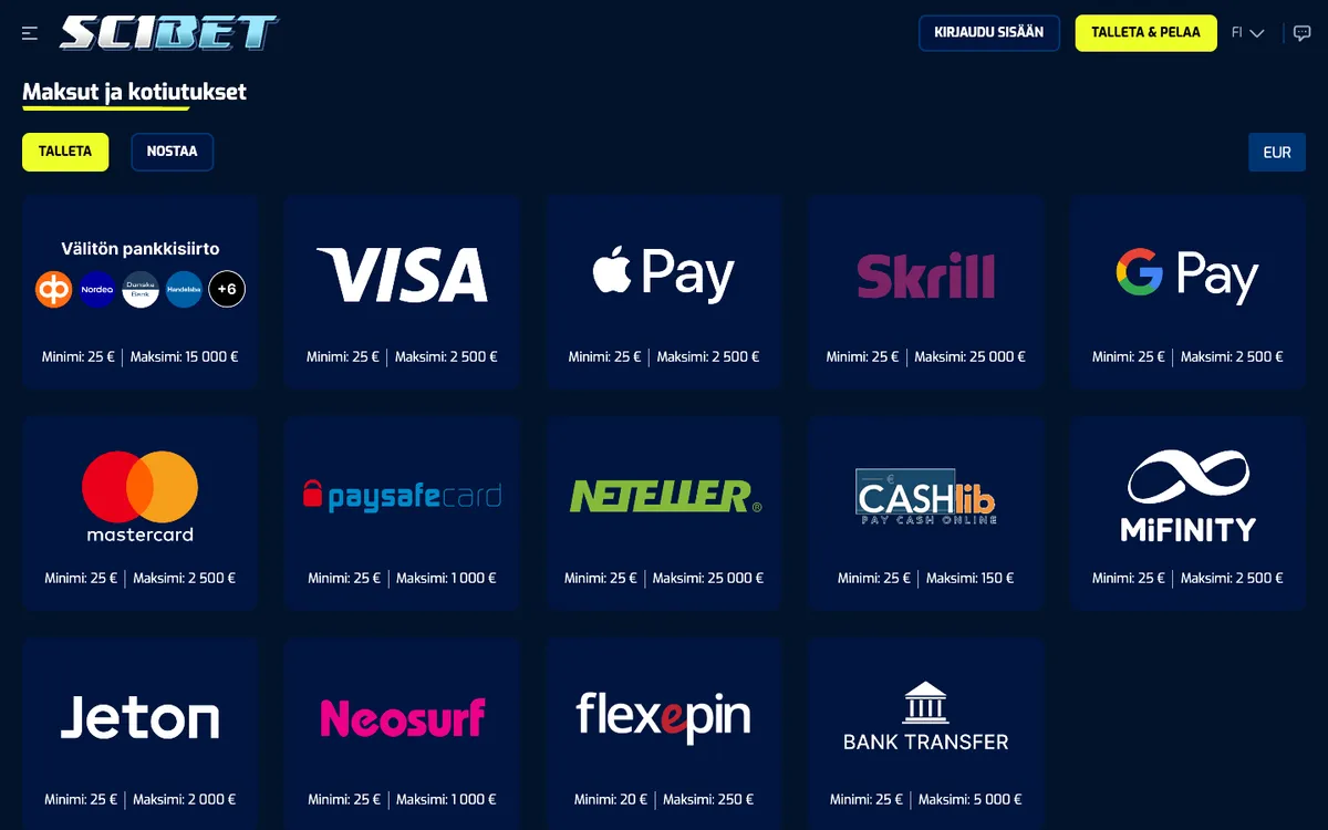 Scibet Casino — «Платежи», снято из страны Финляндия