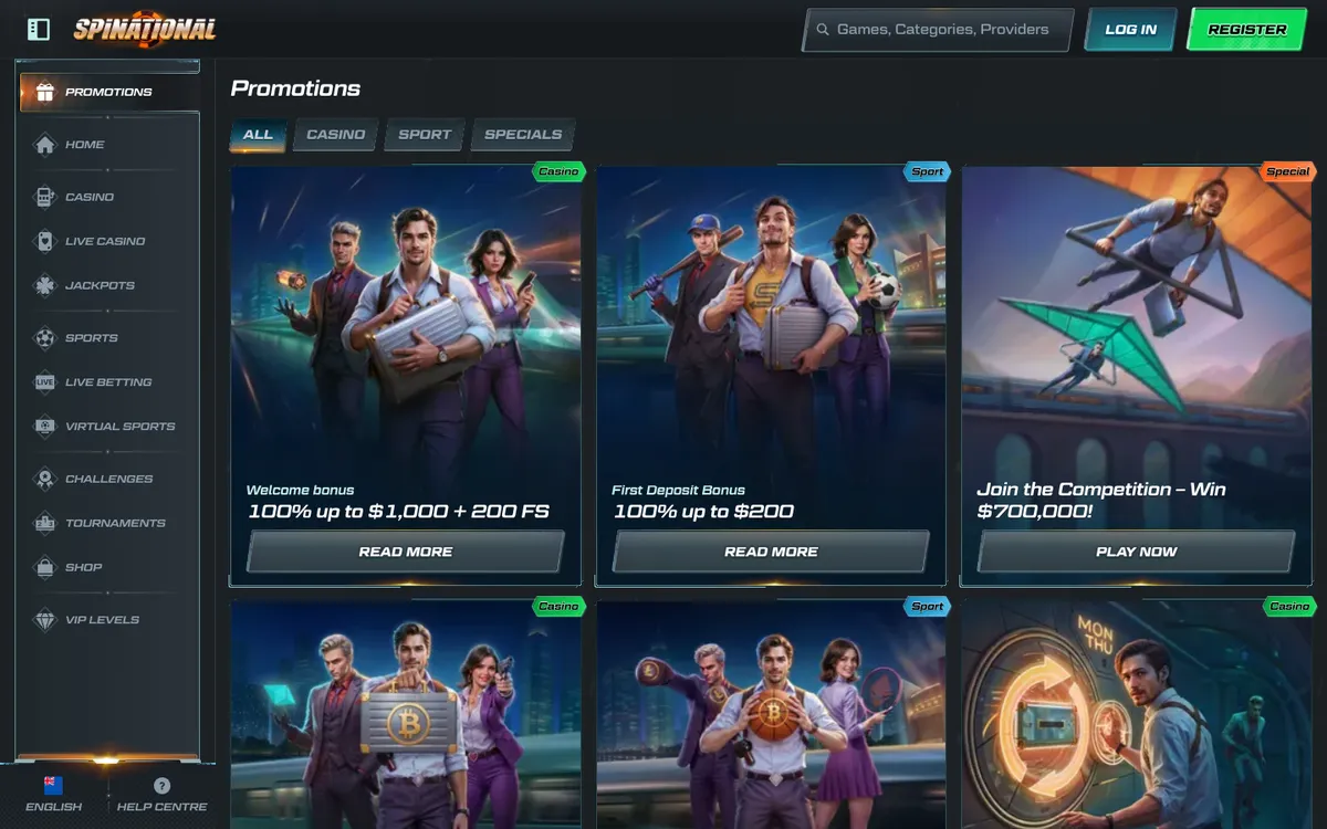 Spinational Casino — Promotions, captured from New Zealand