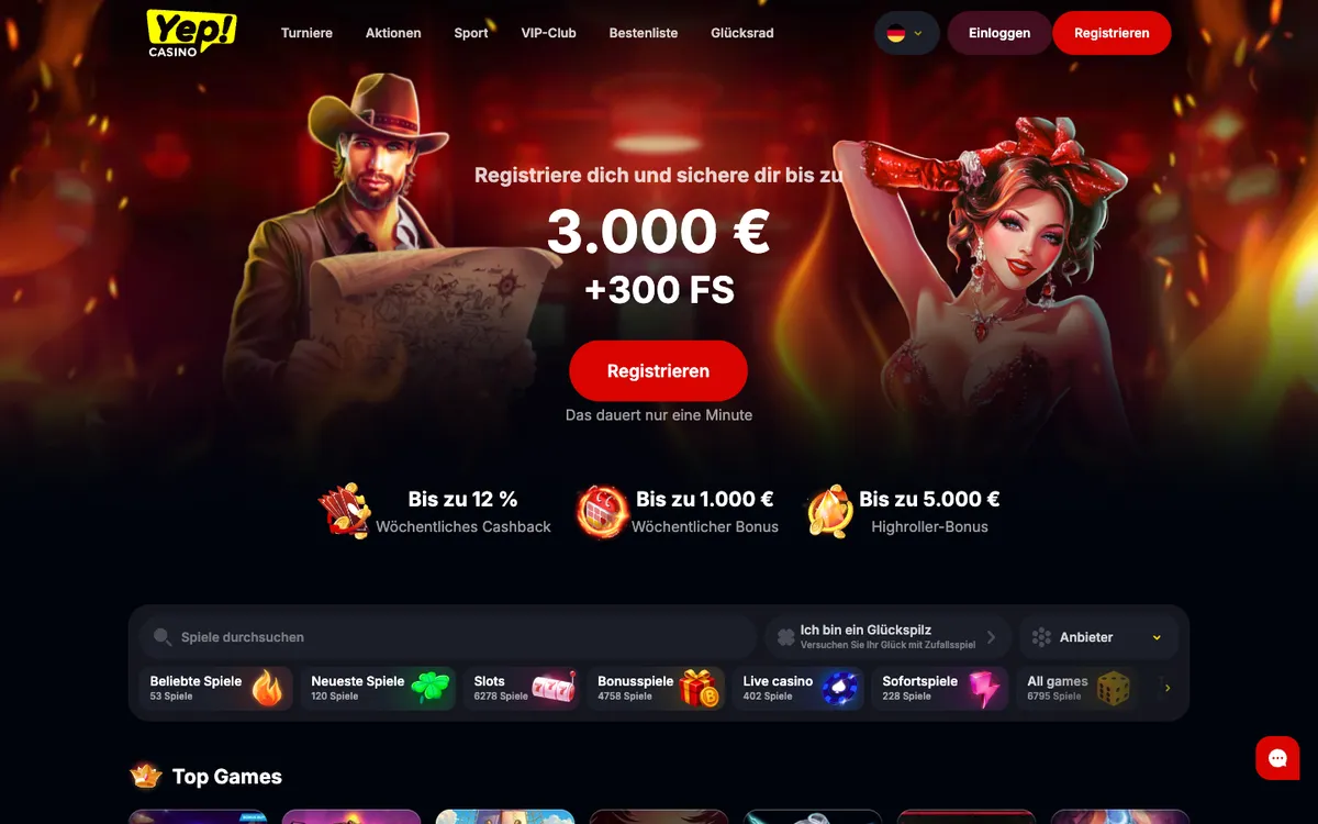 Yep Casino — Home page, captured from Switzerland