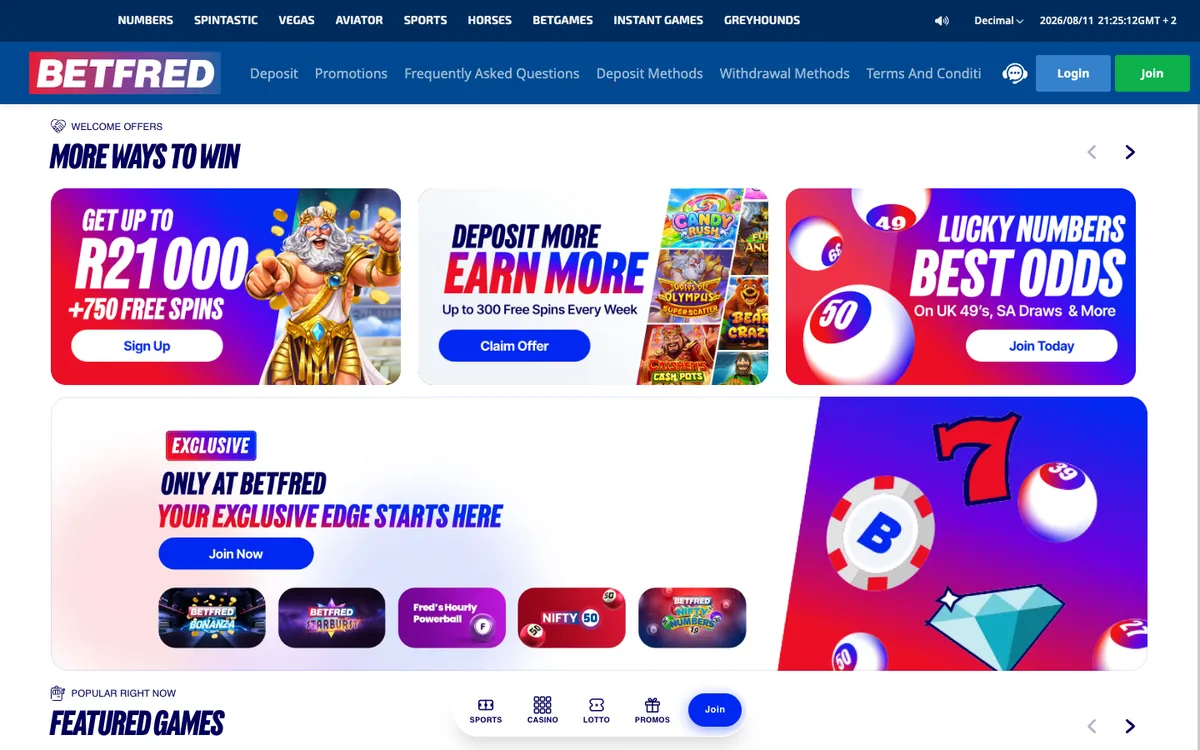 Betfred Casino — Home page, captured from South Africa