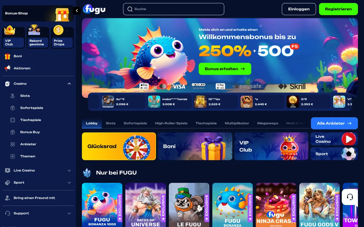 Fugu Casino — Home page, captured from Austria