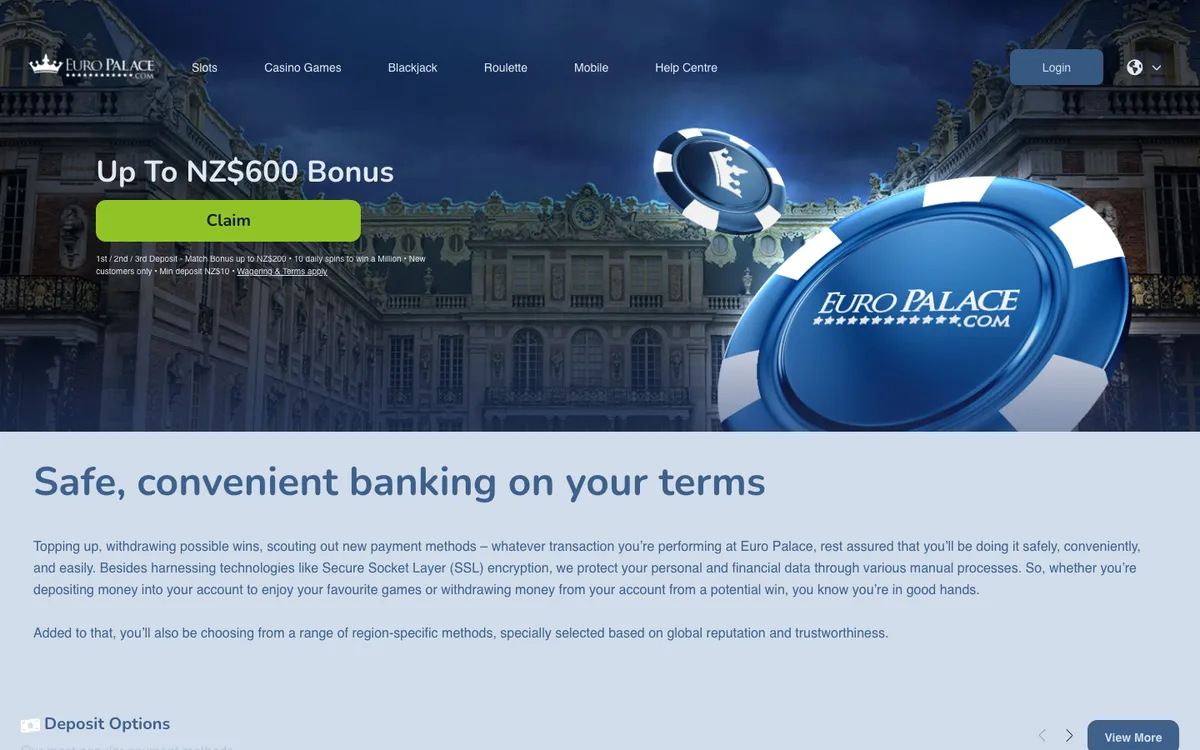 Euro Palace Casino — Payments, captured from New Zealand