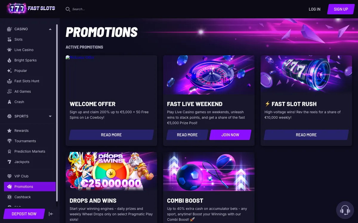 Fast Slots Casino — Promotions, captured from United Arab Emirates
