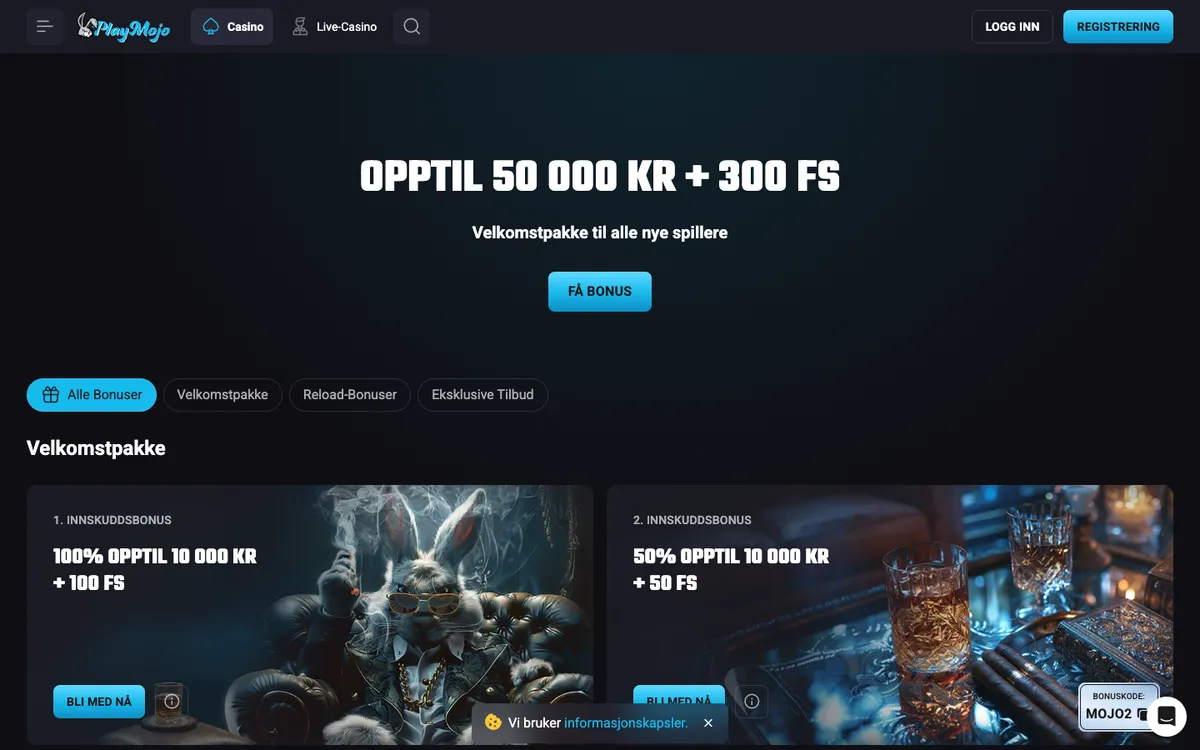 PlayMojo Casino — «Акции», снято из страны Норвегия