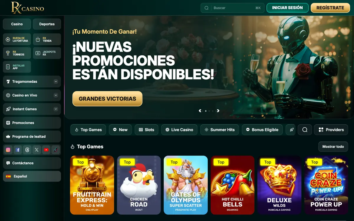 RX Casino — Home page, captured from Mexico
