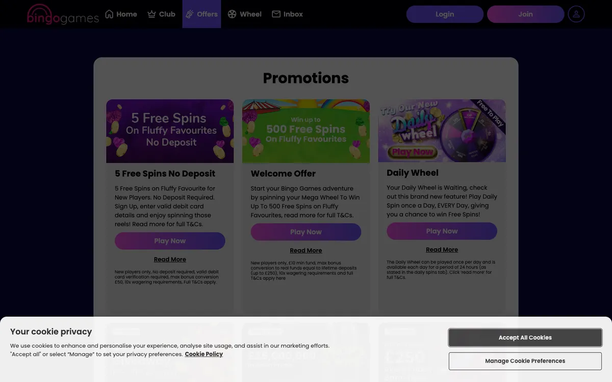 Bingo Games Casino — Promotions, captured from United Kingdom