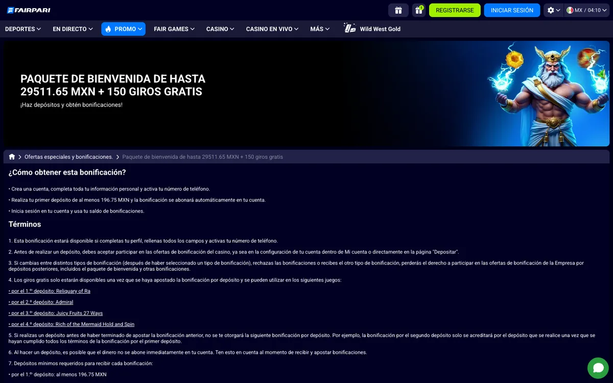 FairPari Casino — «Регистрация», снято из страны Мексика