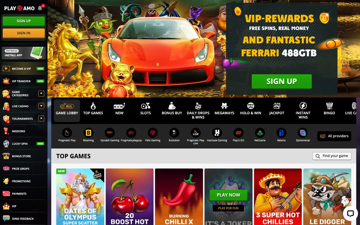 Playamo Casino — «Главная», снято из страны Япония