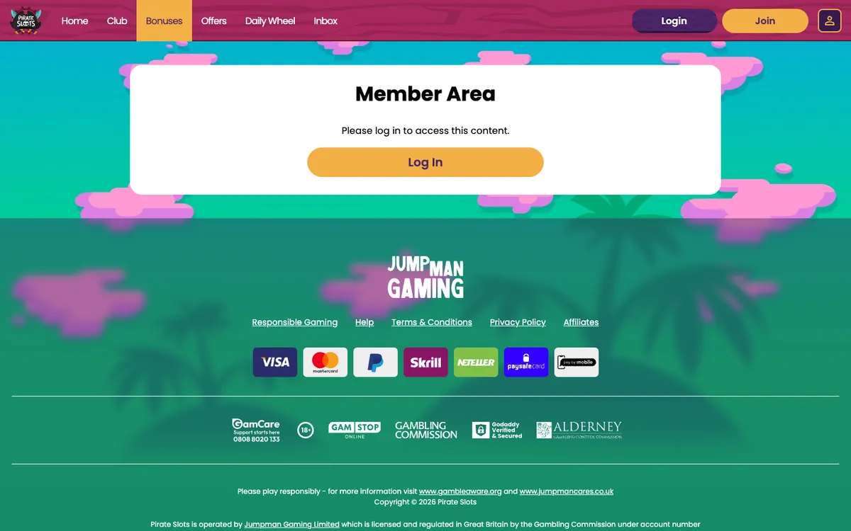 Pirate Slots Casino — Promotions, captured from United Kingdom