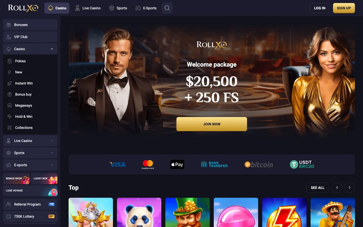 RollXO Casino — Home page, captured from New Zealand