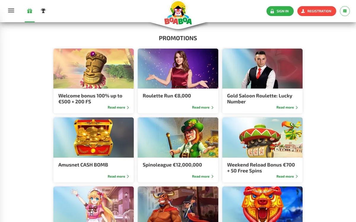 Boaboa Casino — «Акции», снято из страны Нигерия