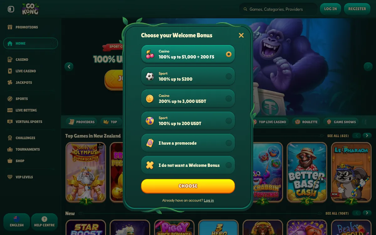 GoKong Casino — Sign-up, captured from New Zealand