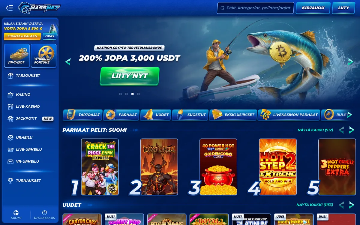 Bassbet Casino — Home page, captured from Finland