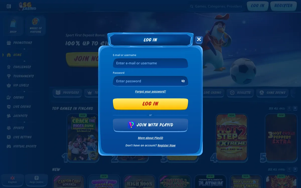 SG Casino — Sign-up, captured from Finland