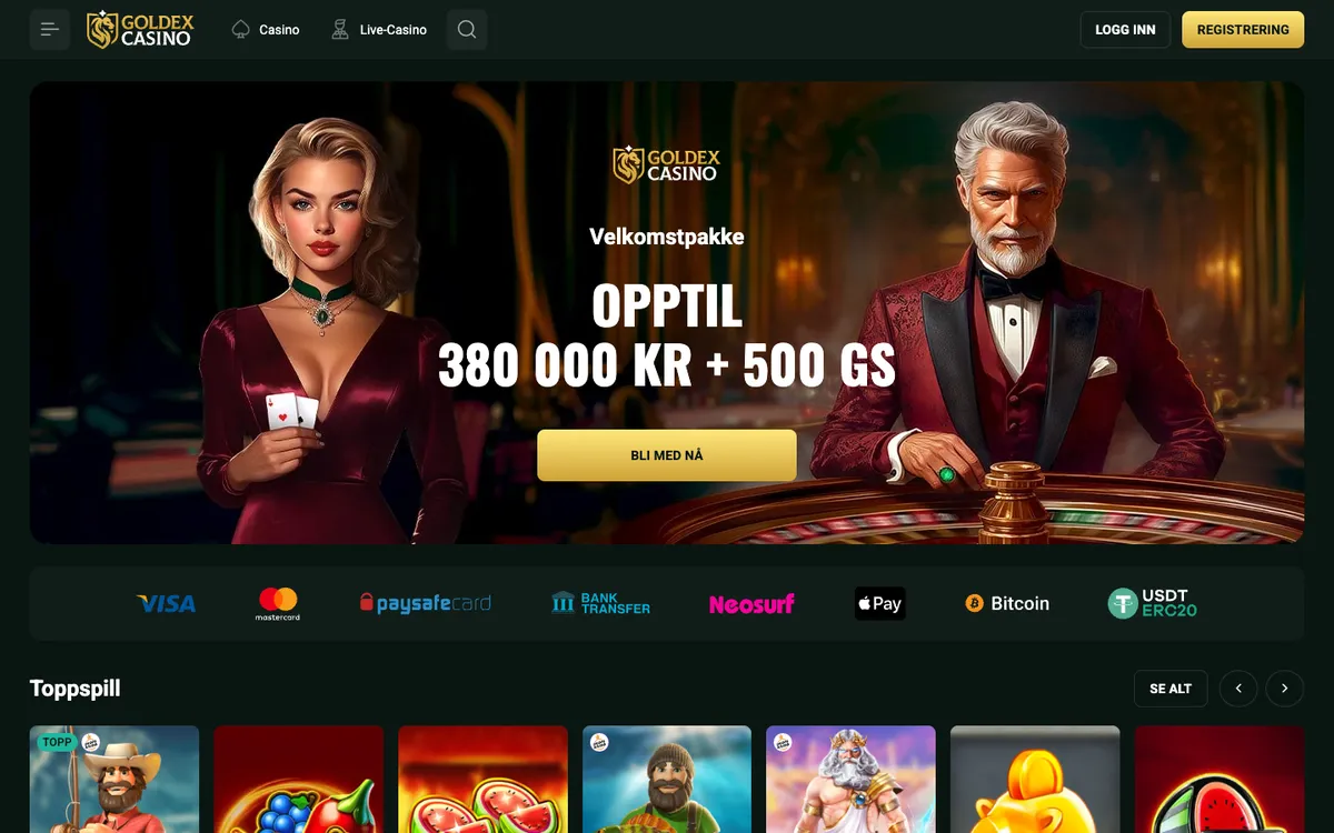 Goldex Casino — Home page, captured from Norway