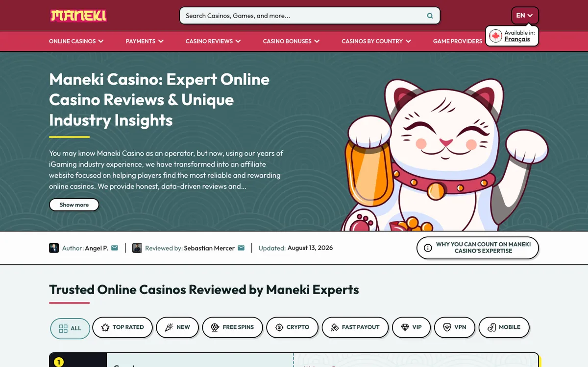 Maneki Casino — «Акции», снято из страны Канада