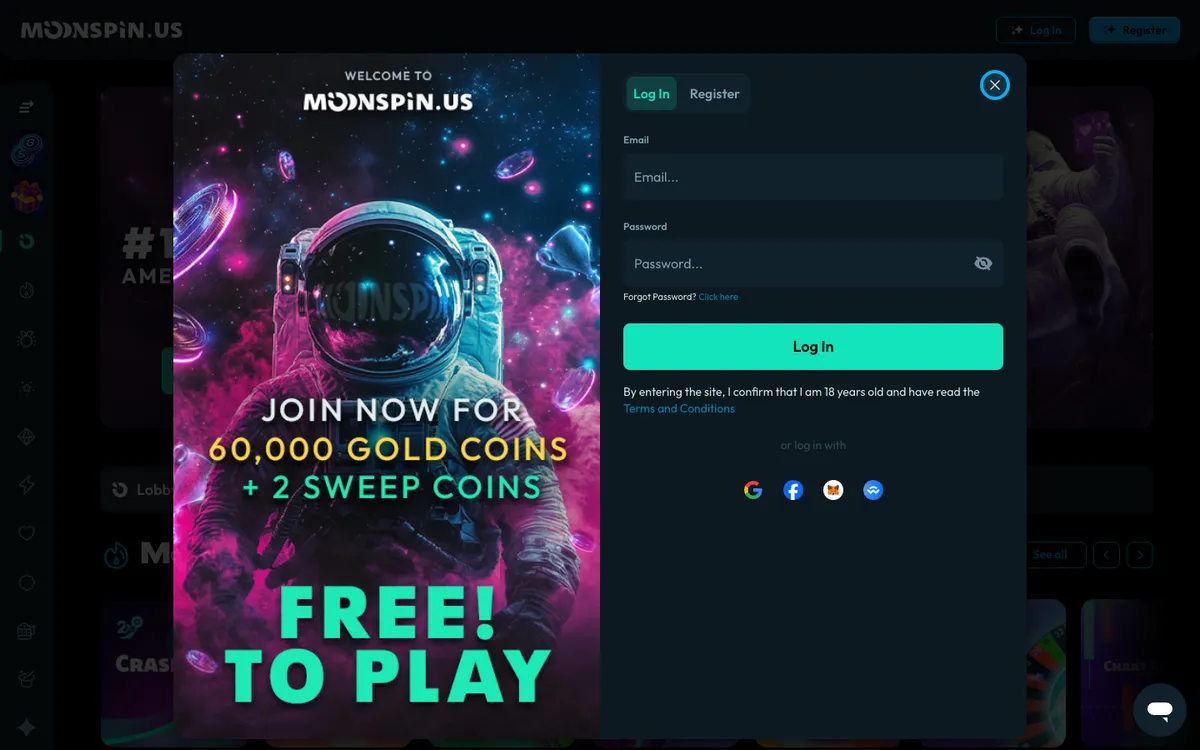 Moonspin Casino — Sign-up, captured from United States