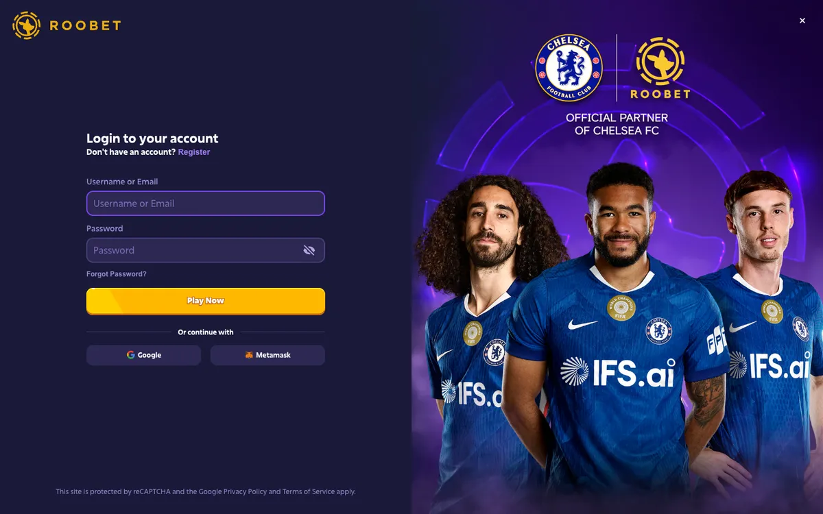 Roobet Casino — Sign-up, captured from Austria