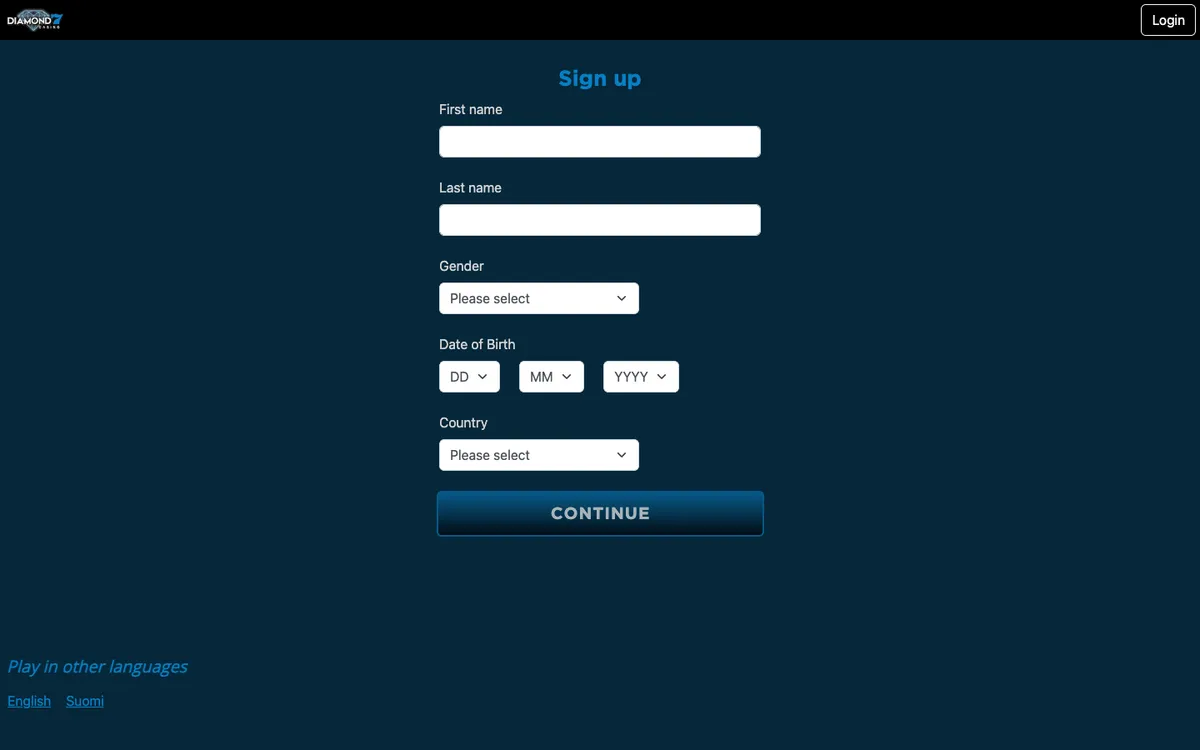 Diamond 7 Casino — Sign-up, captured from Norway