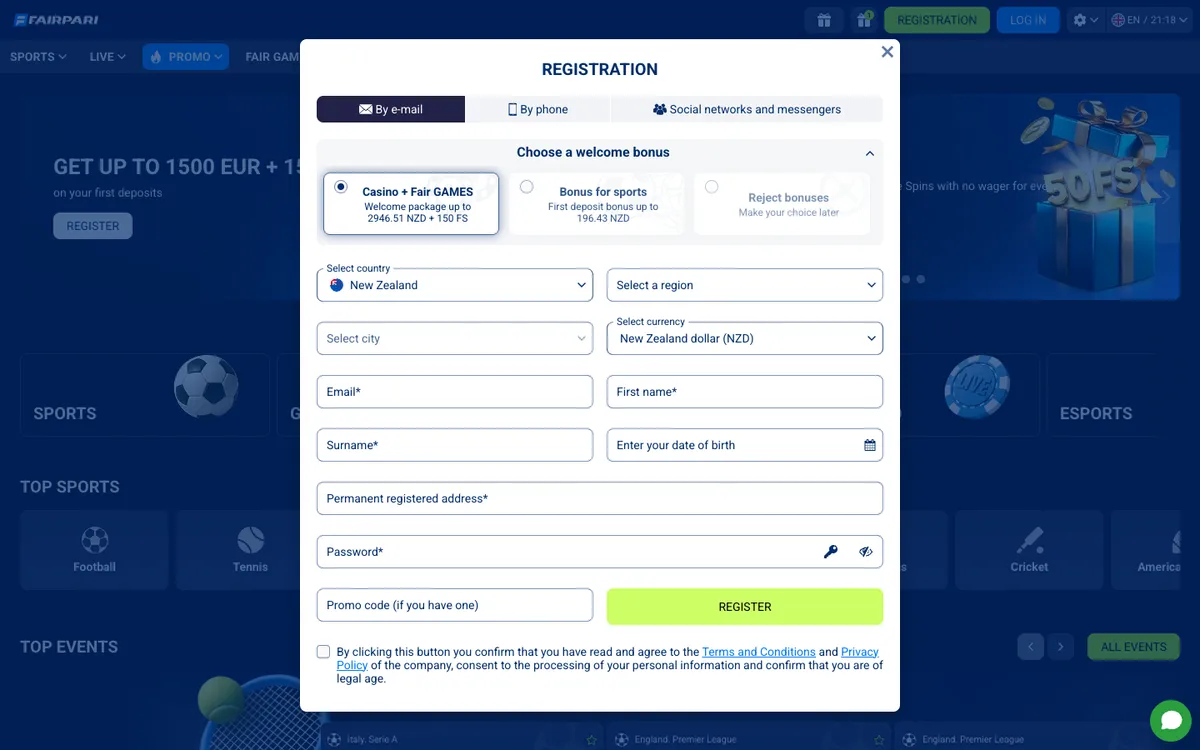 FairPari Casino — Home page, captured from New Zealand