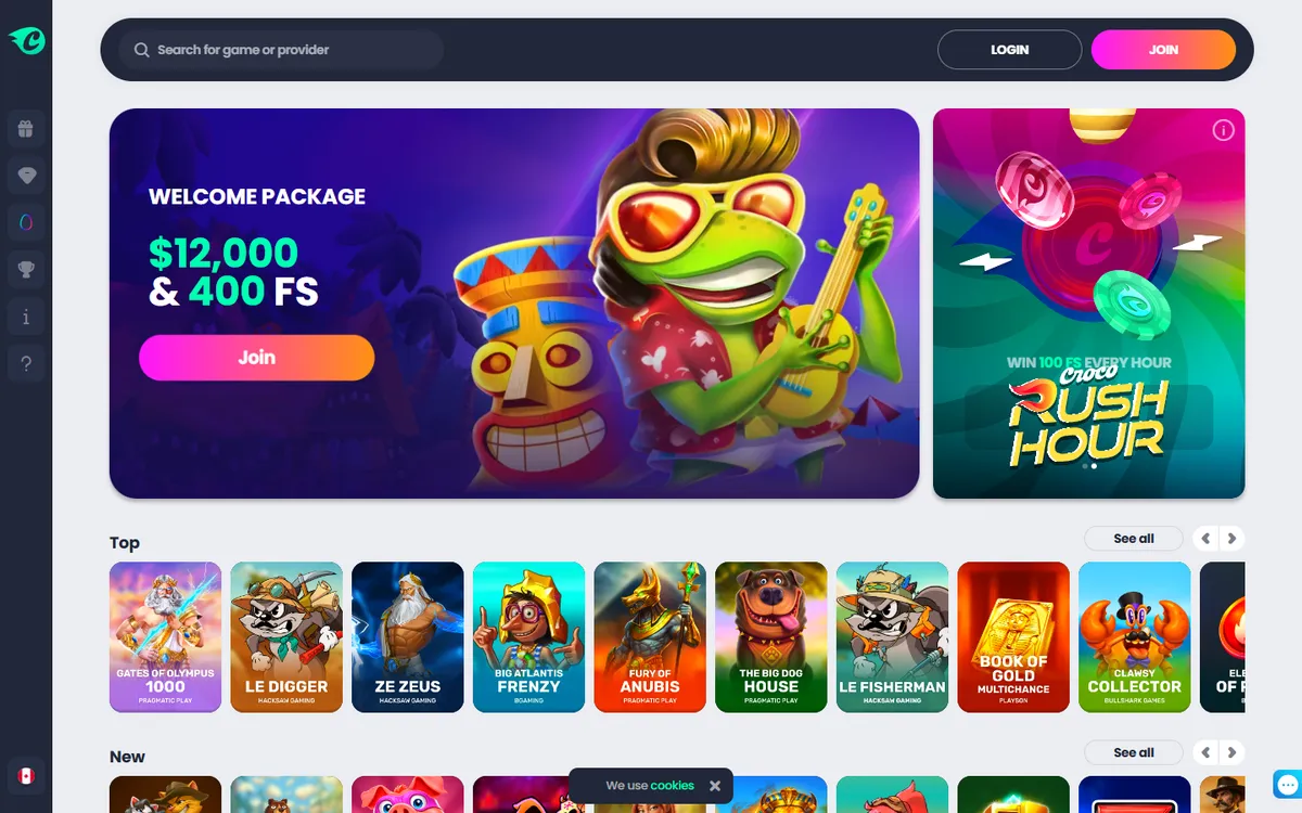 CrocoSlots Casino — Home page, captured from Canada