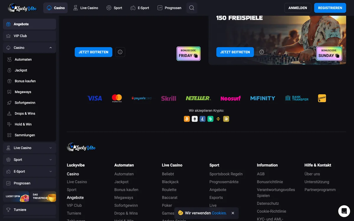 Lucky Vibe Casino — Promotions, captured from Germany