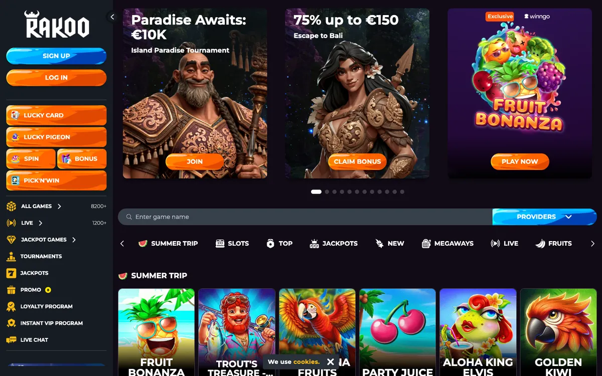 Rakoo Casino — Home page, captured from Canada