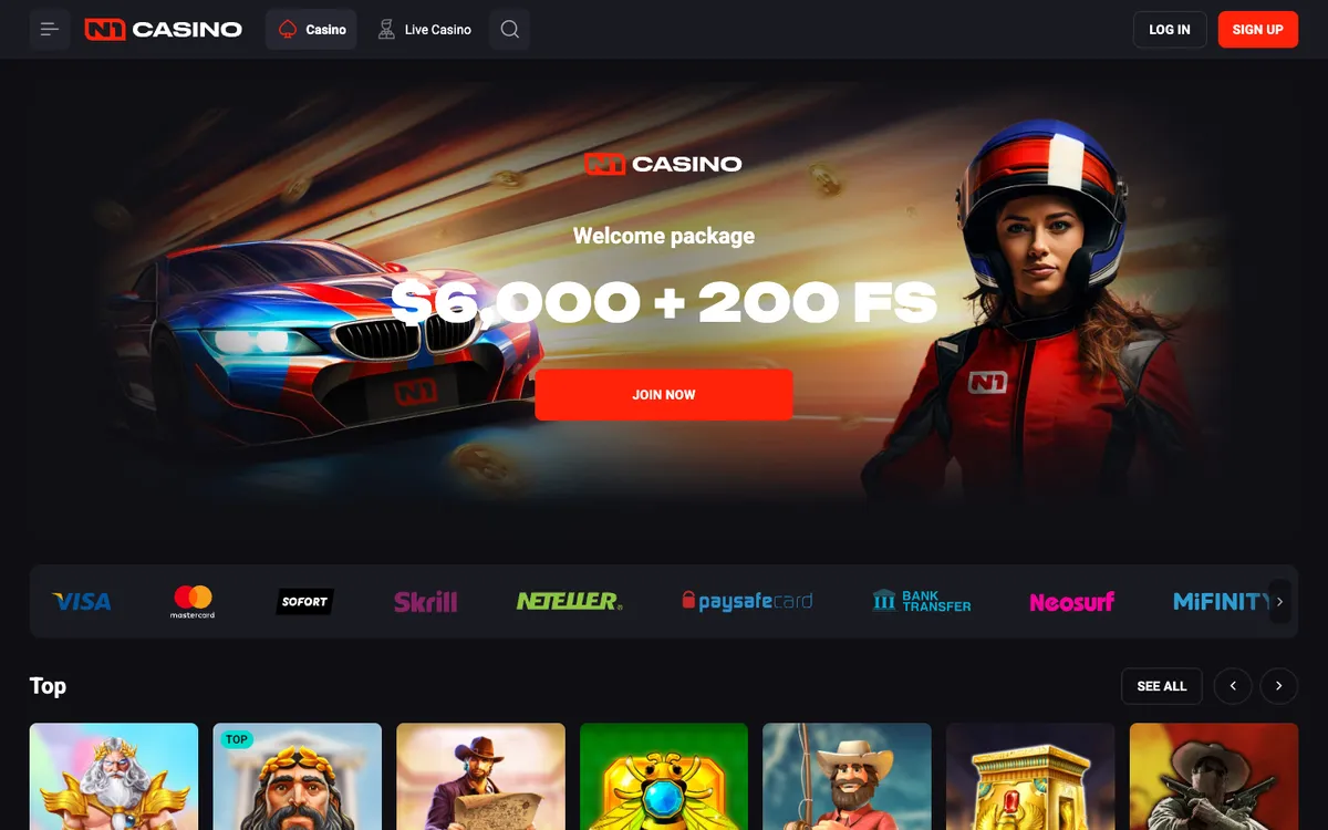 N1 Casino — Home page, captured from New Zealand