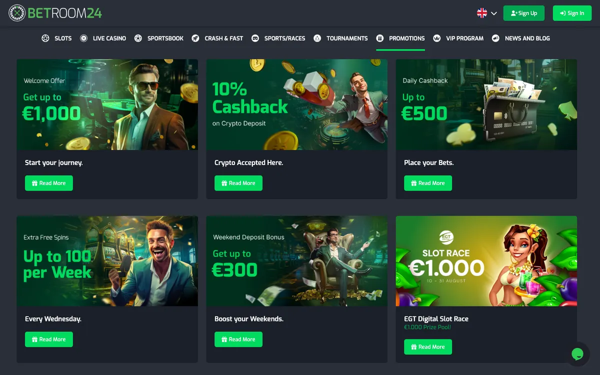 Betroom24 Casino — Promotions, captured from Belgium