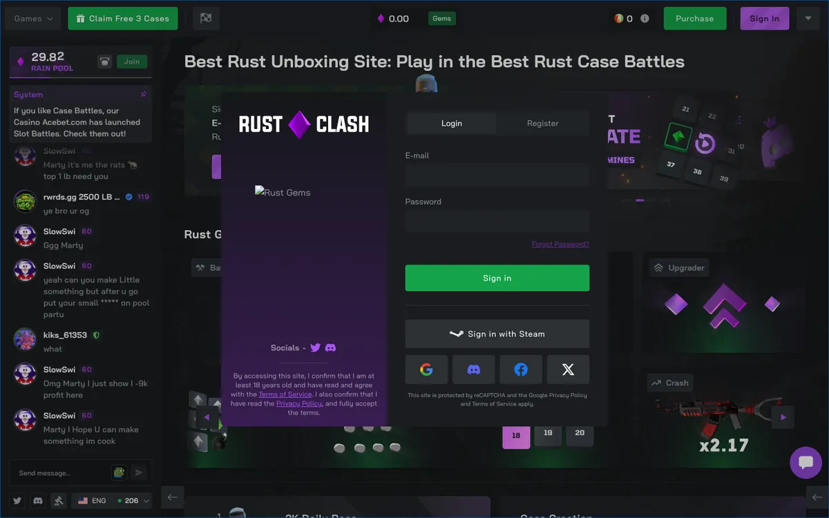 RustClash Casino — «Регистрация», снято из страны Бразилия