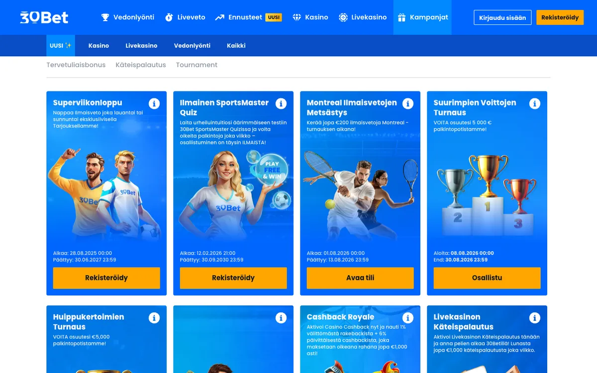 30Bet Casino — «Акции», снято из страны Финляндия