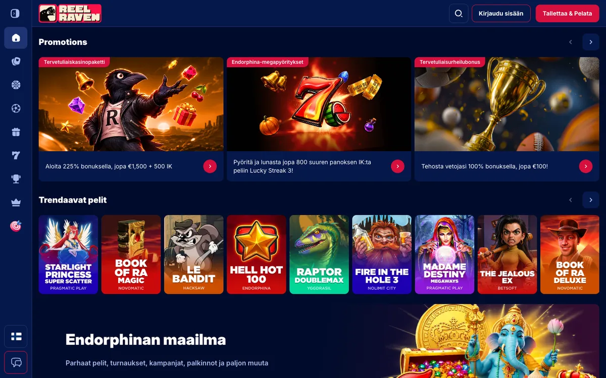 Reel Raven Casino — Home page, captured from Finland