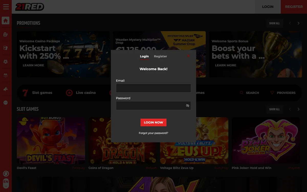 21.red Casino — Sign-up, captured from Germany