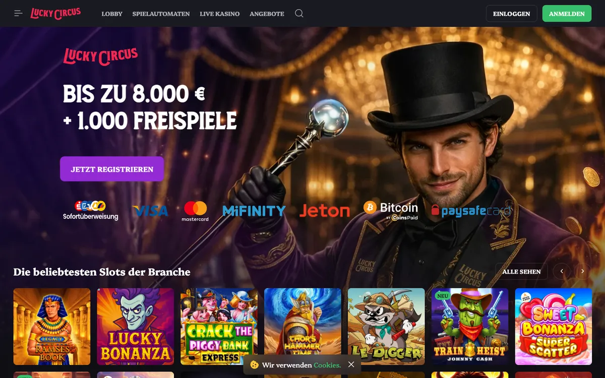 Lucky Circus Casino — Home page, captured from Austria