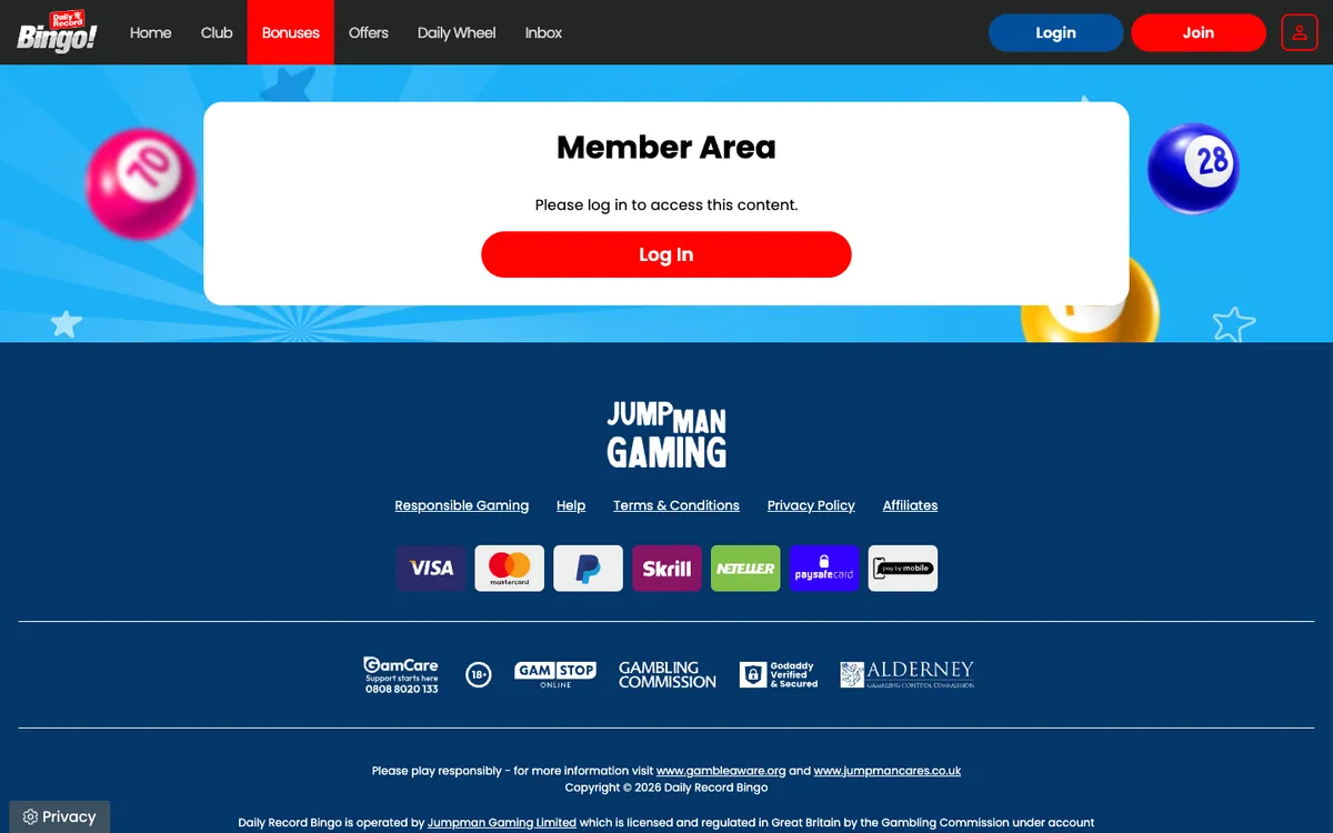 Daily Record Bingo Casino — Promotions, captured from United Kingdom