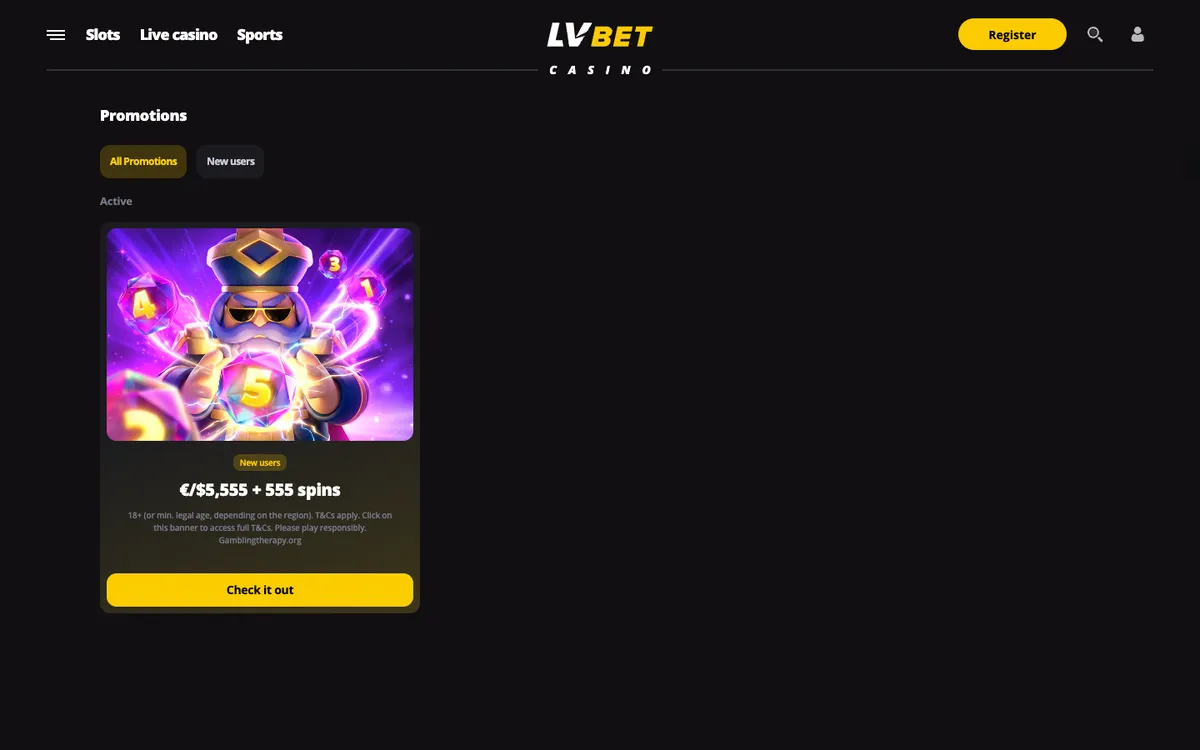 LV BET Casino — Promotions, captured from United Kingdom