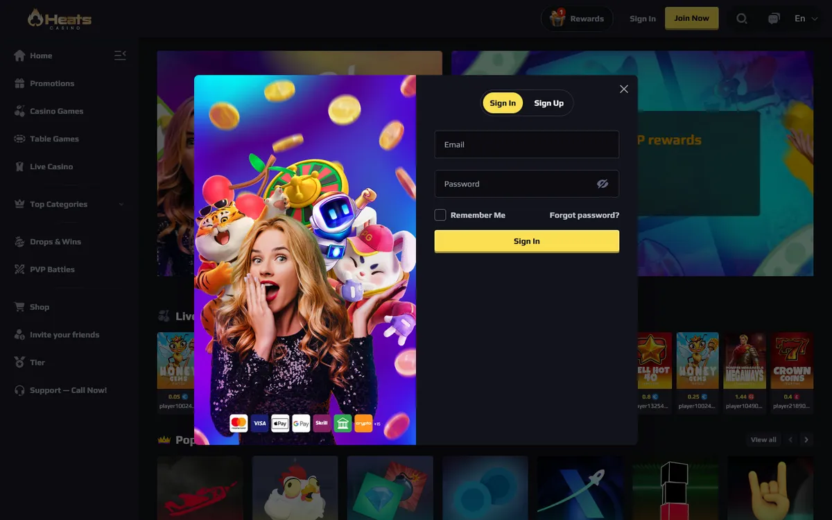 Heats Casino — Sign-up, captured from Canada