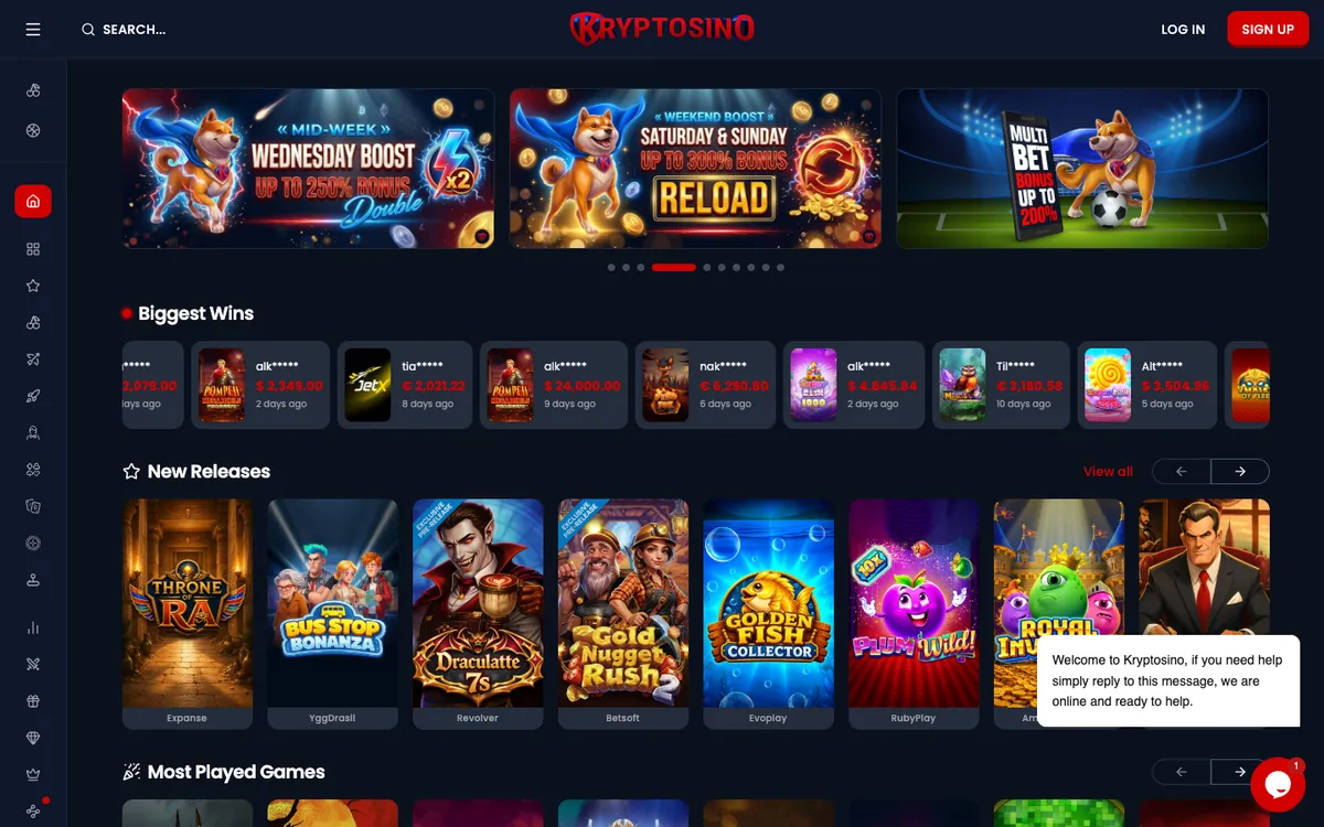 Kryptosino Casino — Home page, captured from Austria