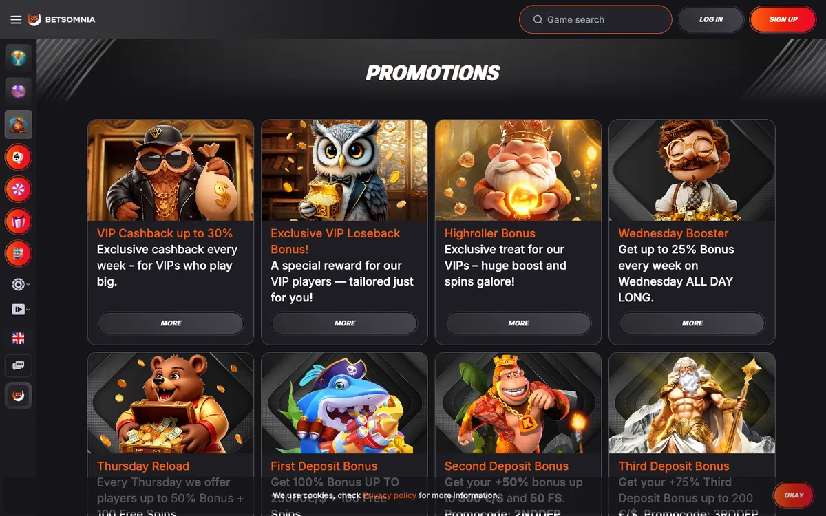 Betsomnia Casino — Promotions, captured from Austria