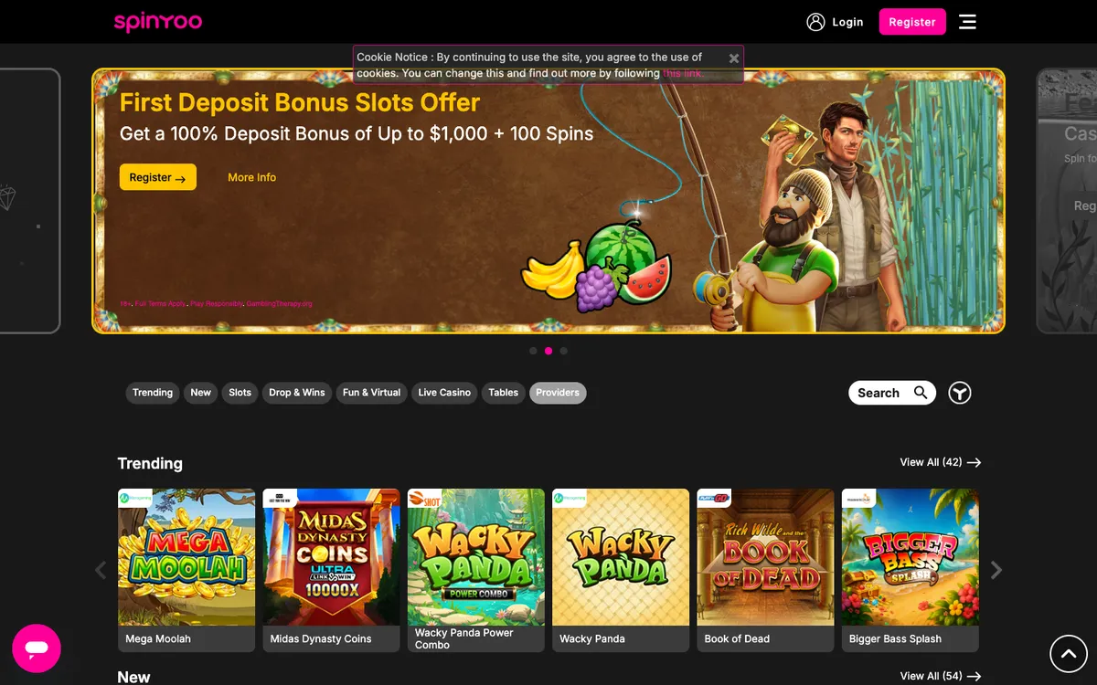 SpinYoo Casino — «Главная», снято из страны Канада