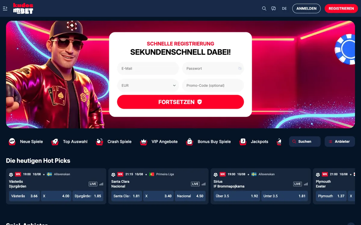 Kudosbet Casino — Home page, captured from Germany