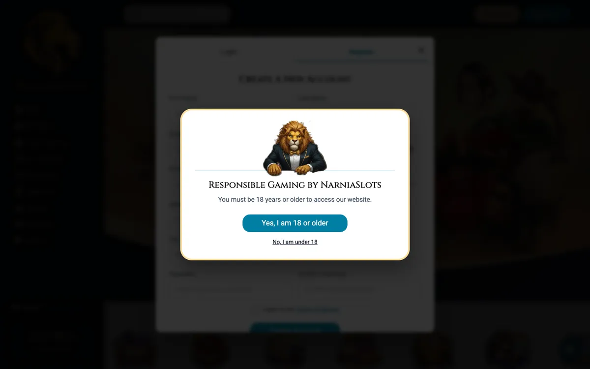 NarniaSlots Casino — Sign-up, captured from Argentina