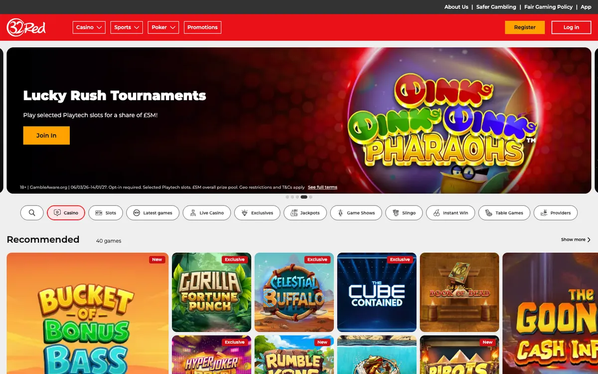 32Red Casino — Home page, captured from United Kingdom
